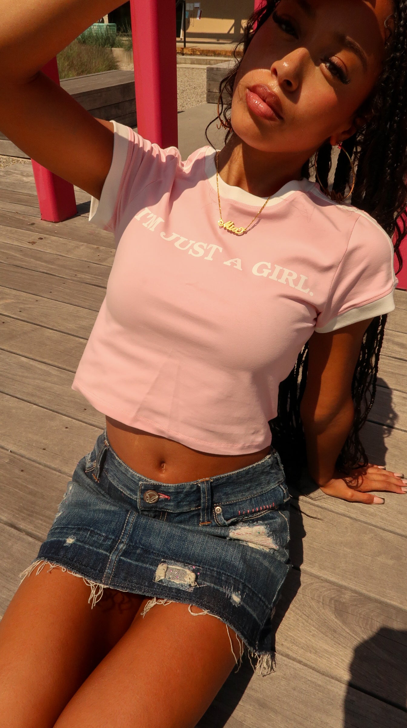 "I'm just a girl." Baby tees.